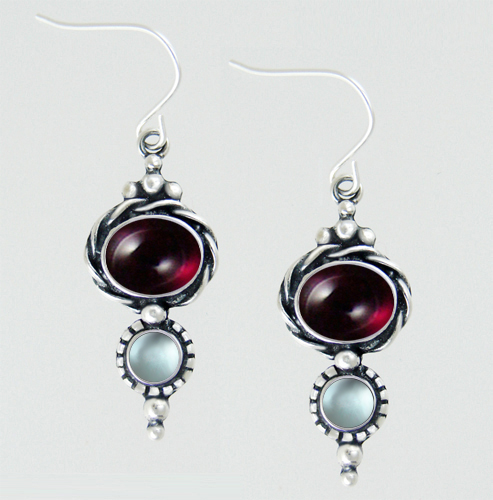 Sterling Silver Drop Dangle Earrings With Garnet And Blue Topaz